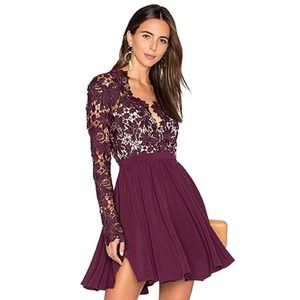 Stylestalker Rosale Long Sleeve Lace Fit & Flare A-line Dress Plum Purple Nude